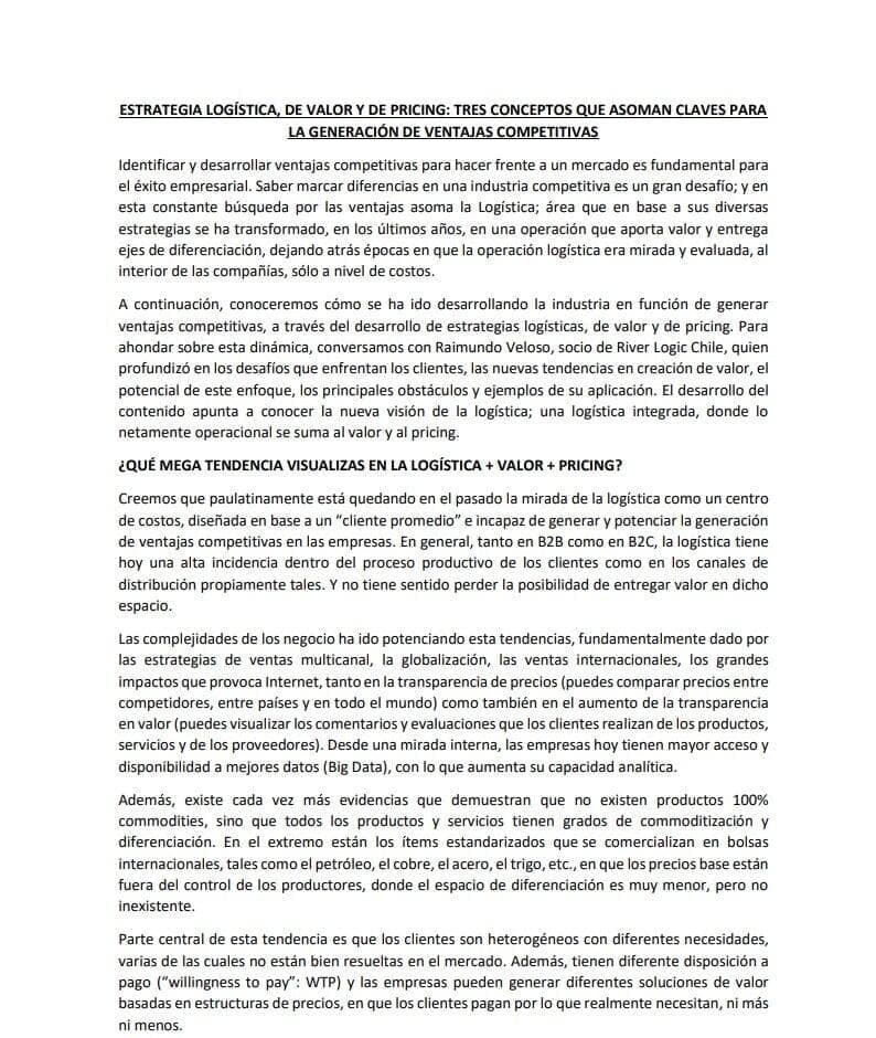 Estrategia Logística, de Valor y Pricing: Tres  conceptos que asoman claves para la generación de ventajas competitivas